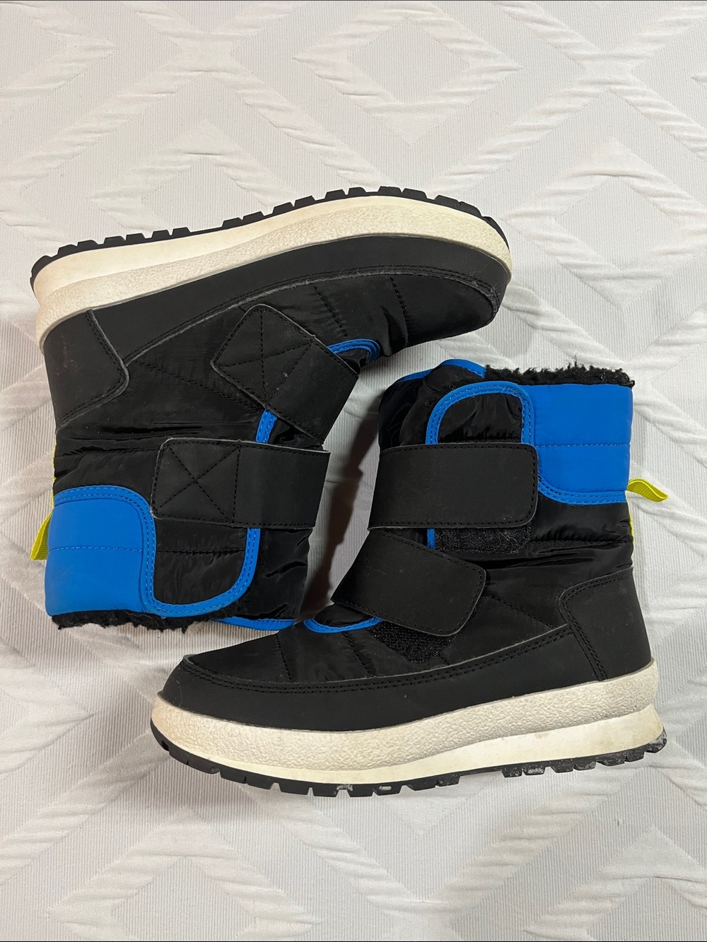 Boys Black and Blue Winter Boots - Cozy Insulated Kids Shoes Size 3